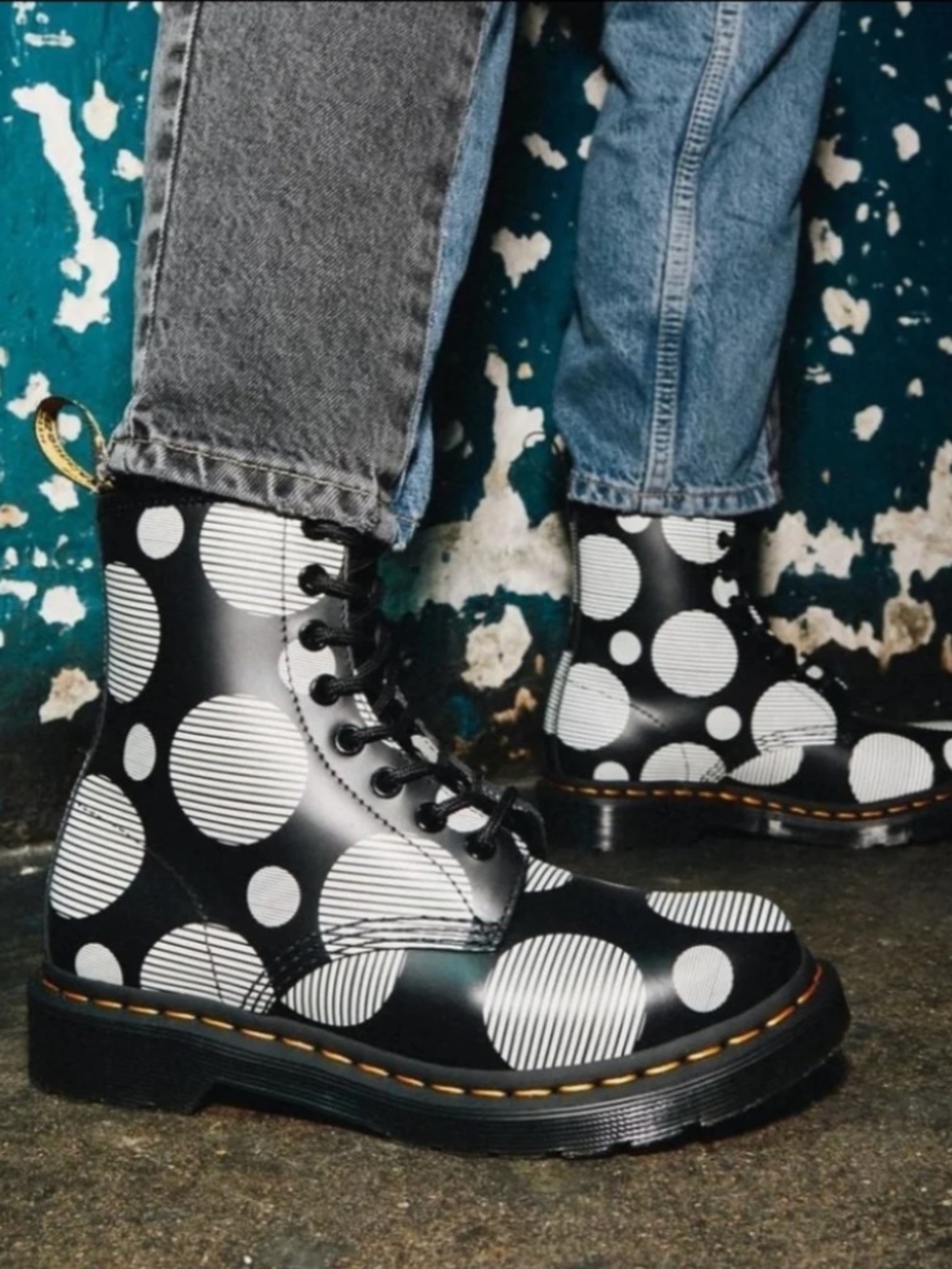 Dr Martens 1460 Graphic Polka Dot Smooth Leather Combat Moto Boots 6 NEW